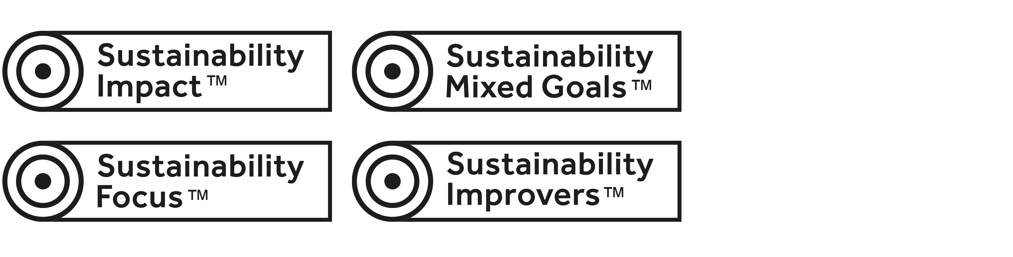 Black outline of 4 sustainability investment labels